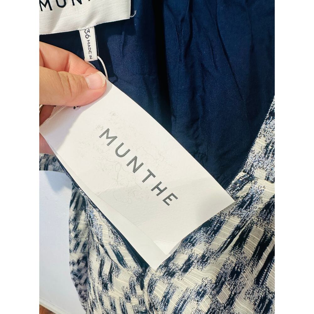 NWT MUNTHE Women's Blue White Chew Puff Sleeve Bubble Hemline Min Dress Size 36 - Picture 13 of 16